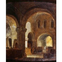Interior of a Romanesque Church Painting Reproduction