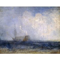 Seascape with a Sailing Boat and a Ship Painting Reproduction