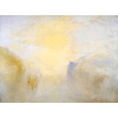 Sunrise, with a Boat between Headlands Painting Reproduction