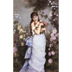 A Young Woman in a Rose Garden Painting Reproduction