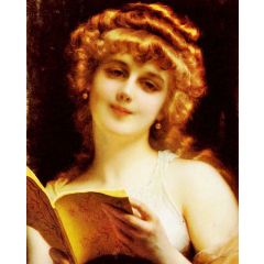 A Blonde Beauty Holding a Book Painting Reproduction