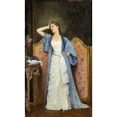 Young Woman by the Screen Painting Reproduction