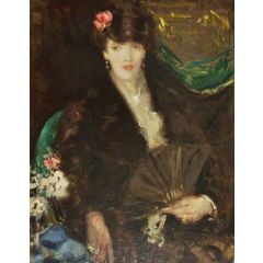 Lady with Fan Painting Reproduction