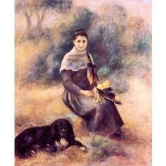 Young Girl with a Dog Painting Reproduction