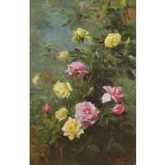 Yellow and Pink Roses Painting Reproduction