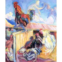 Rooster in Chicken Coop Painting Reproduction
