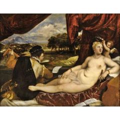 Venus and a Lute Player Painting Reproduction