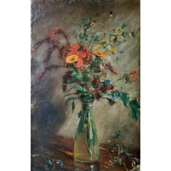 Study of Flowers in a Vase Painting Reproduction