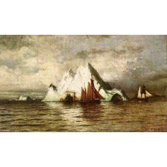 Fishing Boats and Icebergs Painting Reproduction