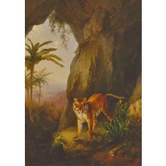Tiger in a Cave Painting Reproduction