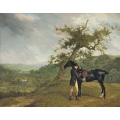 George Irving with his black hunter beneath a blasted oak Painting Reproduction