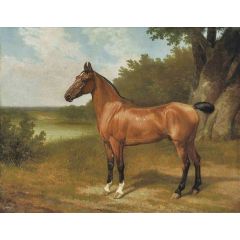Hunter of Lord Bingley in a wooded river landscape Painting Reproduction