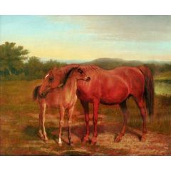 Mare, Chestnut, with Foal Painting Reproduction