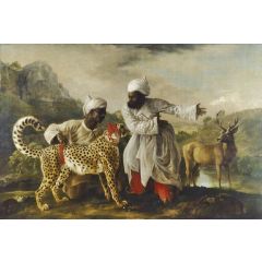 Cheetah and Stag with Two Indians Painting Reproduction