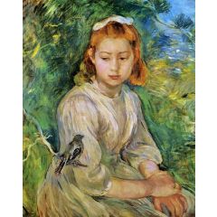 Young Girl with a Bird Painting Reproduction