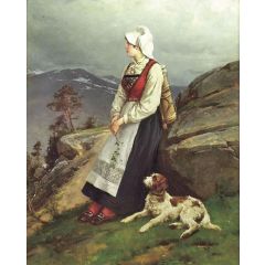Young Woman with Dog Painting Reproduction