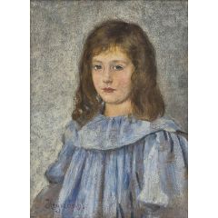 Girl in a Blue Dress Painting Reproduction
