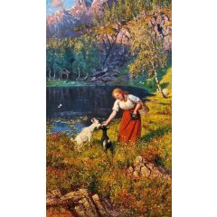 Milkmaid with goats Painting Reproduction