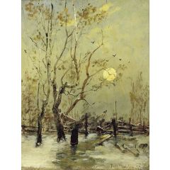 Woman with a fagot in winter landscape Painting Reproduction