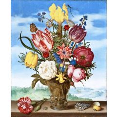 Bouquet of Flowers on a Ledge Painting Reproduction