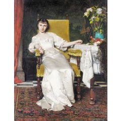 Lady with a Rose Painting Reproduction
