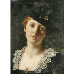 Portrait of a Woman in Hat with Feathers Painting Reproduction