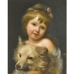 Girl with Dog Painting Reproduction
