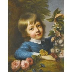 Boy With Flowers Painting Reproduction