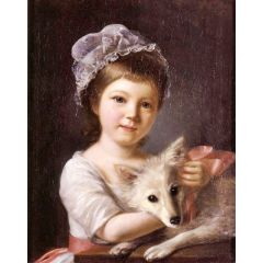 Young Girl with a Dog Painting Reproduction
