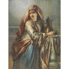 Palace Interior with Oriental Woman Painting Reproduction