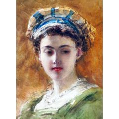Young Woman With Headdress Painting Reproduction