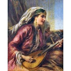 A girl playing the lute Painting Reproduction