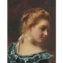 Young Beauty In A Green Dress Painting Reproduction