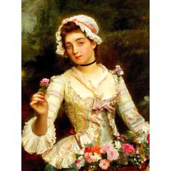 Young woman with flowers Painting Reproduction