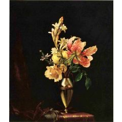Still Life with Flowers in a Silver Vase Painting Reproduction