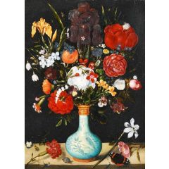 Still Life of Roses, Marigolds, Aquilegia, Violets, etc. in a Wan-Li Kraak Porcelain Vase Painting Reproduction