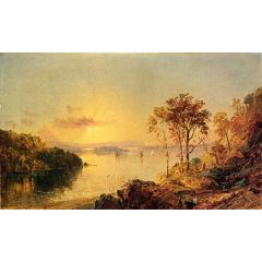 Figures on the Hudson River Painting Reproduction