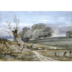 Landscape with Mill, Durham Cathedral in the Background Painting Reproduction