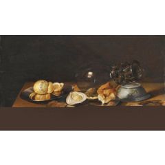 Still life with a Roemer on its Side, Two Pewter Plates, an Oyster and a Bread Roll Painting Reproduction