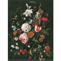 Flowers in a glass Vase with Fruit Painting Reproduction