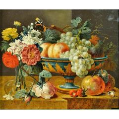 Fruit Bowl with Flowers Painting Reproduction