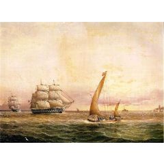 Two American Naval Vessels Entering Harbor Painting Reproduction