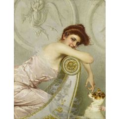 Young Girl with a Dog Painting Reproduction