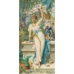 Young Woman in a Garden Painting Reproduction