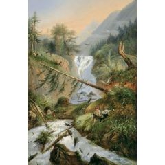 Shepherd Resting by the Waterfall Painting Reproduction
