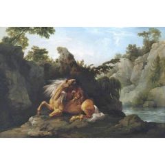 Horse Devoured by a Lion Painting Reproduction