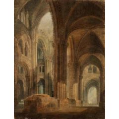 The Interior of Durham Cathedral, Looking East along the South Aisle Painting Reproduction