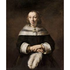 Portrait of a Lady with an Ostrich Feather Fan Painting Reproduction