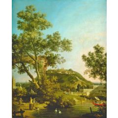 English Landscape Capriccio with a Palace Painting Reproduction