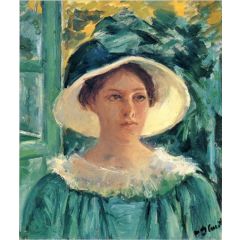 Young Woman in Green, Outdoors in the Sun Painting Reproduction
